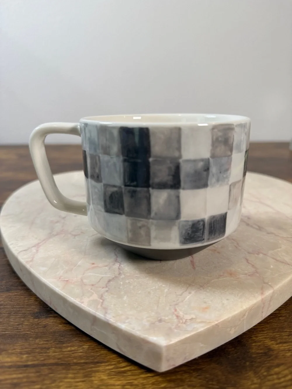 NWT Starbucks Checkerboard Ceramic Coffee Mug - Neutral Tones, 12 Oz